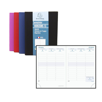 EXACOMPTA - Agenda Horizon 13 Barbara - 130x90mm - 1 semaine sur 2 pages (COLORIS ALEATOIRES)