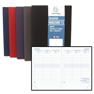 EXACOMPTA - Agenda Horizon 15 Cassandra - 155x105mm - 1 semaine sur 2 pages (COLORIS ALEATOIRES)