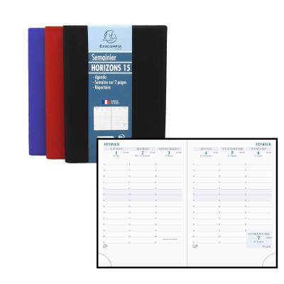 EXACOMPTA - Agenda Horizon 15 Barbara - 155x105mm - 1 semaine sur 2 pages (COLORIS ALEATOIRES)