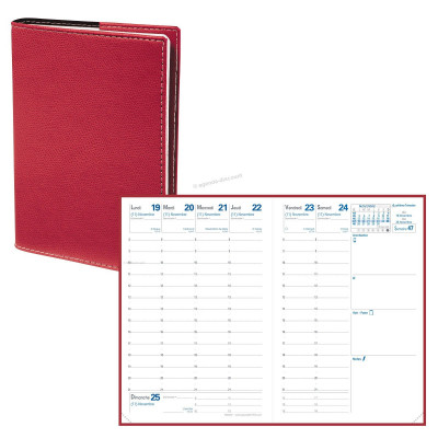 QUOVADIS - Agenda Affaires® - 10 x 15 cm 13 1/2 mois (mi-novembre à décembre) - 1 semaine sur 2 pages Club Rouge