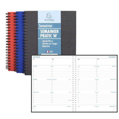 EXACOMPTA - Agenda Semainier pratic W Carte Napura - 180x140mm - 1 semaine sur 2 pages - spirale (COLORIS ALEATOIRES)