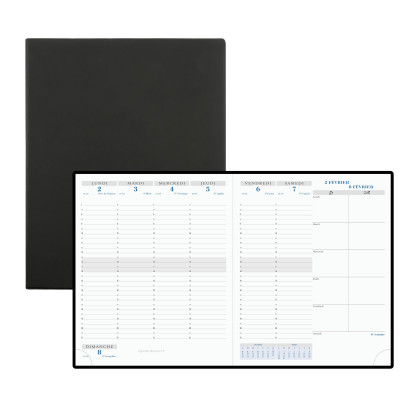 EXACOMPTA - Agenda Horizon 22 Barbara - 225x185mm - 1 Semaine sur 2 pages NOIR