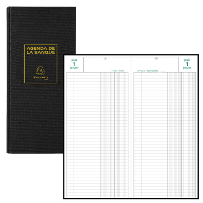EXACOMPTA - Agenda banquier - 1 volume - 34x16cm - 1 jour sur 2 pages - Noir