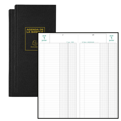 EXACOMPTA - Agenda banquier - 2 volumes - 340x160mm - 1 jour sur 2 pages - Noir