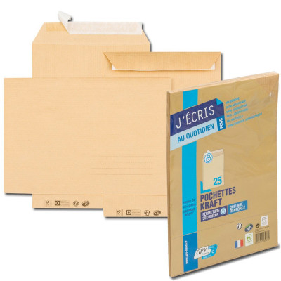 GPV - Paquet 25x Enveloppes C4 229x324mm GPV - marron - bande détachable