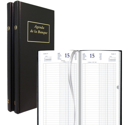 BREPOLS -Agenda de la Banque Jupiter Long 15,4x33cm - Euros et centimes - 1 jour sur 2 pages