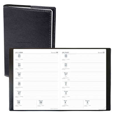 QUOVADIS - Agenda LE PROFESSEUR Club Noir Ebène - 21x27cm - 2 semaines sur 2 pages