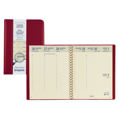 BREPOLS -Agenda Optivision LARGE 17x22cm PALERMO - 1 semaine sur 2 pages Vertical - ROUGE
