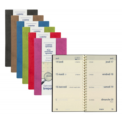 BREPOLS -Agenda Optivision pocket 9x16cm LUCCA - 1 semaine sur 2 pages Horizontal (COLORIS ALEATOIRES)