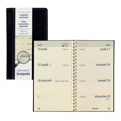BREPOLS -Agenda Optivision pocket 9x16cm PALERMO - 1 semaine sur 2 pages Horizontal - NOIR