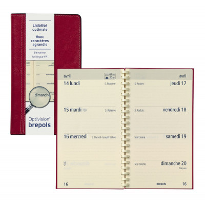 BREPOLS -Agenda Optivision pocket 9x16cm PALERMO - 1 semaine sur 2 pages Horizontal - ROUGE