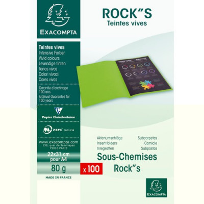 EXACOMPTA - Lot 100x Sous-chemises 22x31cm ROCK\'S 80gr - VERT