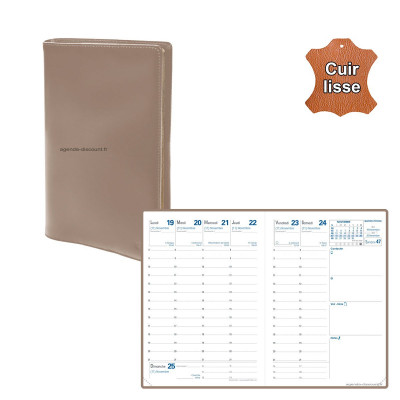 QUOVADIS - Agenda de poche RANDONNEE cuir vachette lisse Luna ambré 9x12,5cm - 1 semaine sur 2 pages