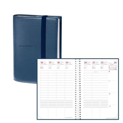 QUOVADIS - Agenda TIME&LIFE POCKET bleu métal Septembre - 10x15cm - 1 semaine sur 2 pages